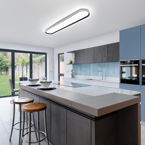 Modern LED Ceiling Light Dimmable Linear Ceiling Light 39.4in Semi Flush Mount Long Lights with Remote Control and Side Lighting for Living Room Kitchen Dining Room