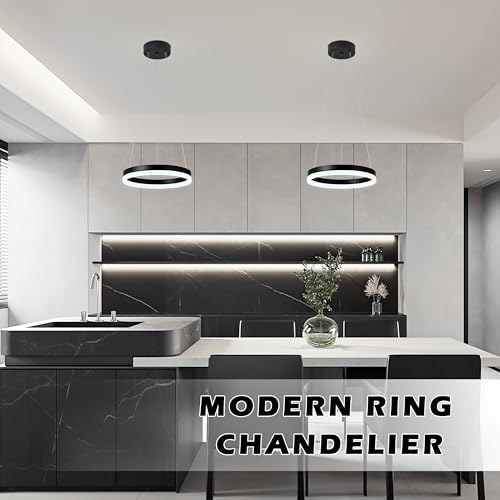 12" Black Led Ring Chandelier Ring Modern Led Chandelier Modern Pendant Lights Adjustable Height Light Contemporary Light Fixture for Kitchen Island Bedroom Dining Room Living Room