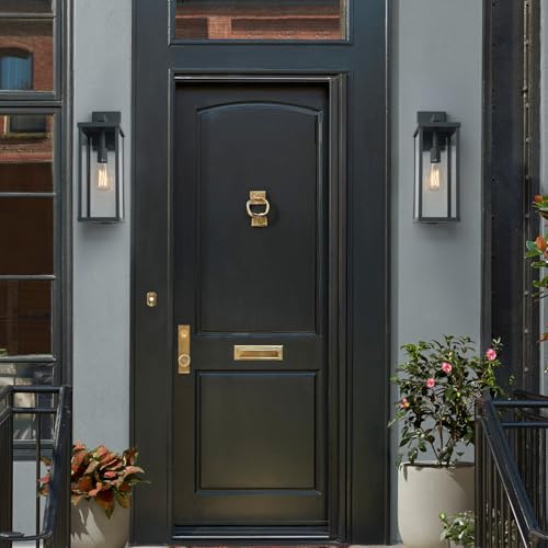 18" Classic Outdoor Wall Sconce 1 Light in Matte Gray Rectangular Metal Frame and Clear Glass Shade Waterproof Porch Light Patio Light Pack of 2 (2 Count)