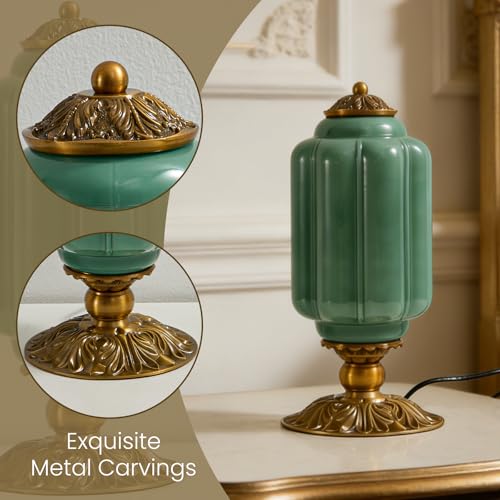 Vintage Green Milk Glass Table Lamp with Antique Metal Base