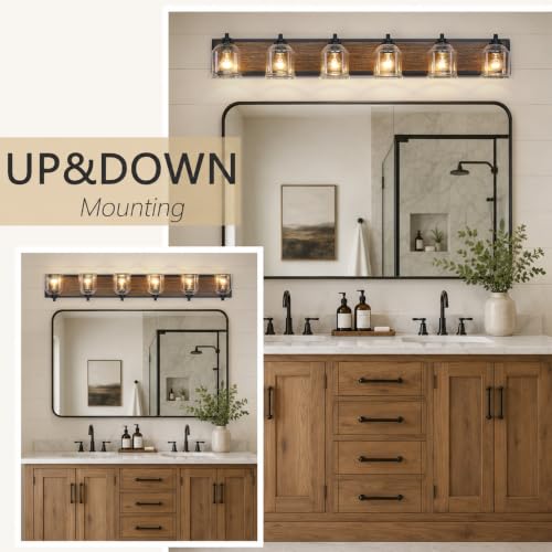 6 Light Vanity Lights for Bathroom Large 48" with Bubble Glass Shade