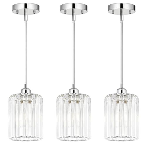 Chrome Kitchen Pendant Lights Over Island with Adjustable Rods (3 Count)