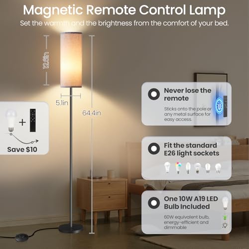 Dimmable Gray Floor Lamp for Living Room with Remote and Foot Switch