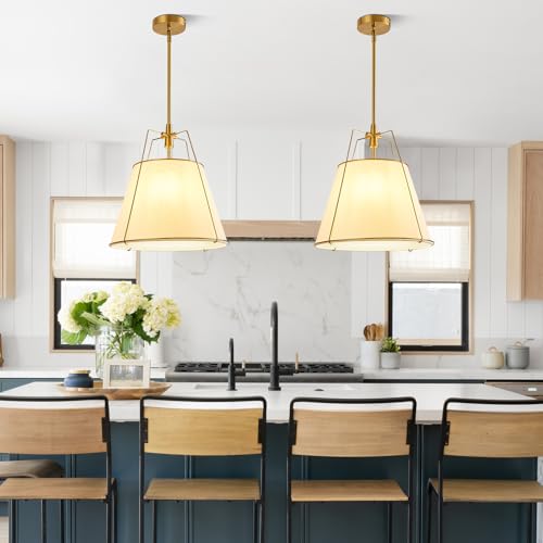 Modern Pendant Light Fixtures with 16" White Linen Fabric Shade