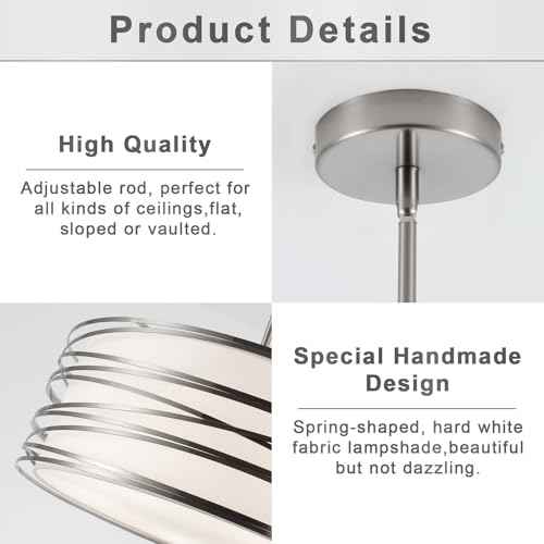 19.7" Drum Chandelier 5-Light Brushed Nickel Modern Pendant Light Adjustable Hanging Lighting Chandeliers for Dining Room Kitchen Island Foyer Living Room Bedrooms