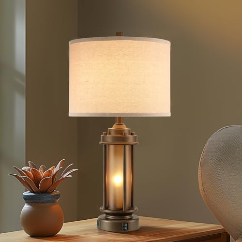 Set of 2 Farmhouse Table Lamps with 2 USB C+A Ports (2 Count)