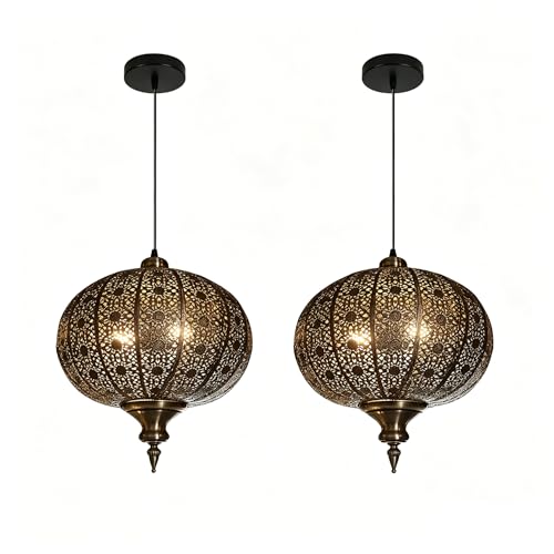 Jowjuy Gold Pendant Light 13.78" Turkish Hanging Lamp 2 (2 Count)
