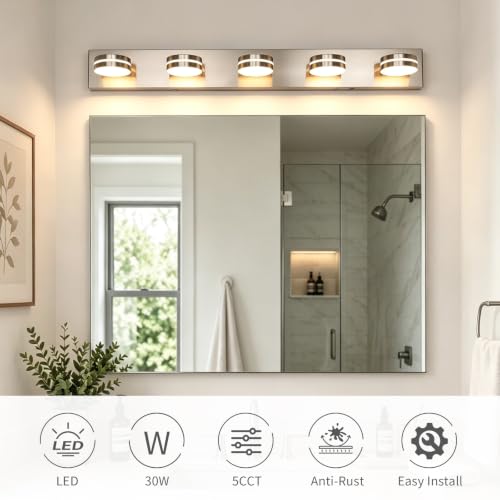 Brushed Nickel Bathroom Light Fixtures Over Mirror