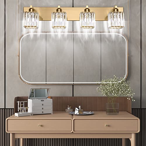 Bathroom Lighting Fixtures Modern Crystal Vanity Light Brass 4 Light Bathroom Vanity Light