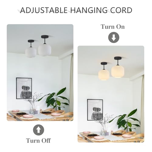 Small White Ribbed Glass Flush Mount Ceiling Light (2 Count)