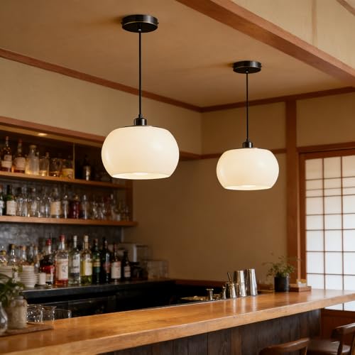 Pendant Lights Set of 2 Opal Glass Ceiling Hanging Lighting