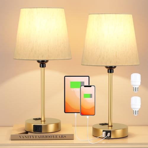 Gold Bedside Lamps Set 2 for Bedroom (2 Count)
