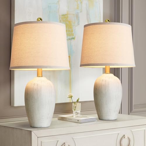 21'' Set of 2 Rustic Ceramic Small Table Lamps for Bedroom (2 Count)