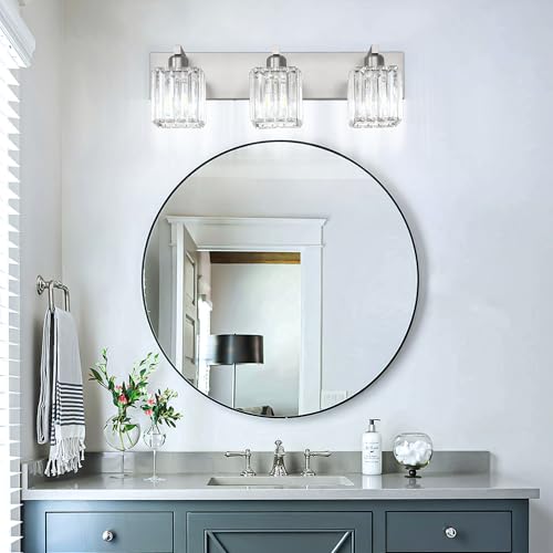 Brushed Nickel Vanity Light Bathroom Lighting Fixtures 3 Light Crystal Modern Bathroom Vanity Light