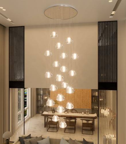 20 Light Modern Chandeliers for Entrance High Ceiling Chandelier Living Room Lights Fixture LED Ceiling Lamp Bubble Crystal Adjust Hanging Pendants Lighting for Stairwell Hallway Foyer