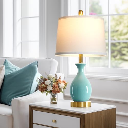 24" Aqua Blue Ceramic Table Lamps Set of 2 (2 Count)