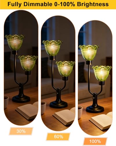 Green Glass Flower Table Lamp for Bedroom Vintage Lamp Dimmable