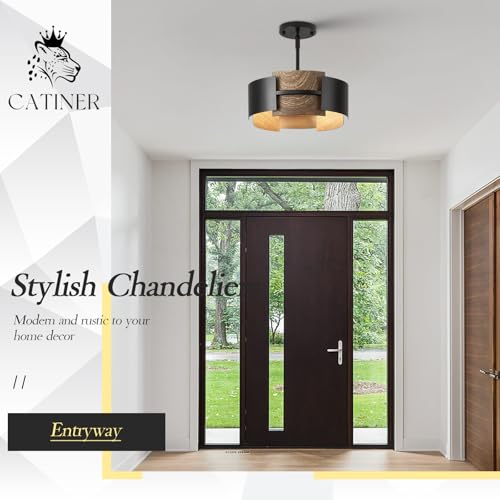 12" 4 Light Industrial Drum Chandelier with Walnut Grain Finish (4 Count)