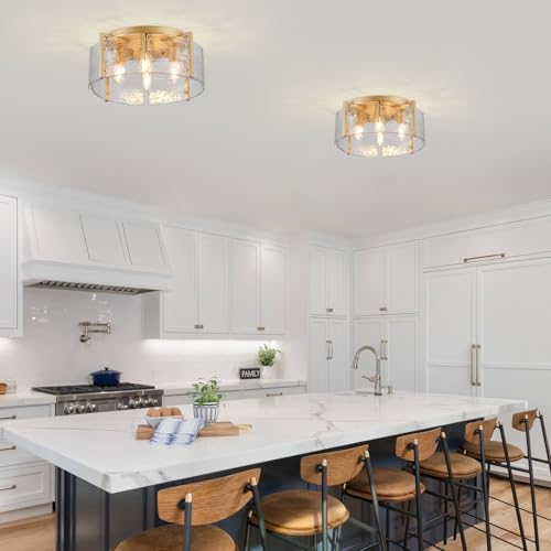 17.3" Modern Gold Semi Flush Mount Ceiling Light Fixture Glass 4