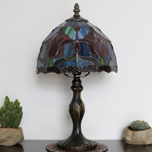 Small Tiffany Table Lamp Stained Glass Memory Lamp Red Tulip Style
