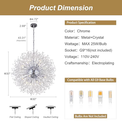 30" D Firework Crystal Chandelier for Dining Room