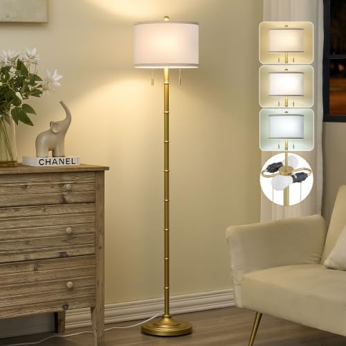 Upgraded 2 Light Mid Century Modern Glod Floor Lamp for Living Room (Gold)