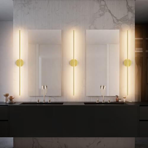 40In Modern Gold Bathroom Sconce Vanity Light Over Mirror Hardwired 3000K Bathroom Light Fixture 360° Rotatable for Bedroom Living Room