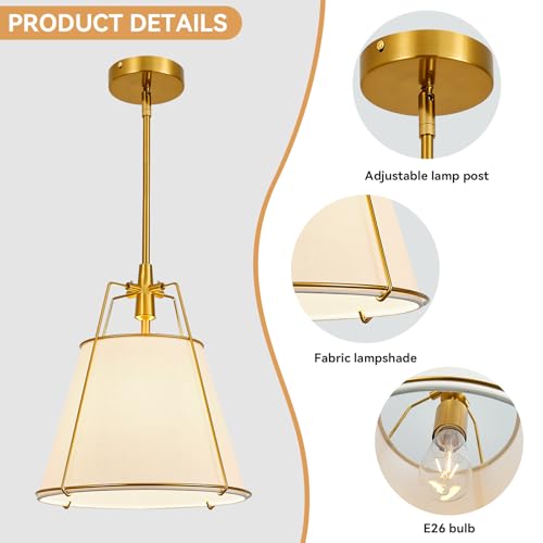 Modern Pendant Light Fixtures with 12" White Linen Fabric Shade