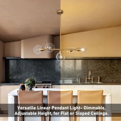 Brass Linear Chandeliers for Dining Room 5 Lights Modern Linear Chandelier