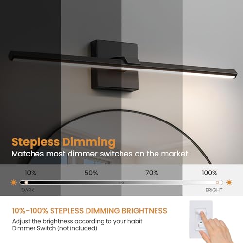 Black Bathroom Vanity Light 24 Inch Modern Bathroom Light Fixtures Over Mirror 18W Dimmable 5CCT LED Vanity Light Bar for Bathroom Mirror Cabinets Bedroom