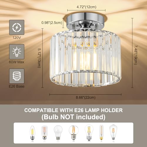 Crystal Chrome Semi Flush Ceiling Light 8.66 Inch