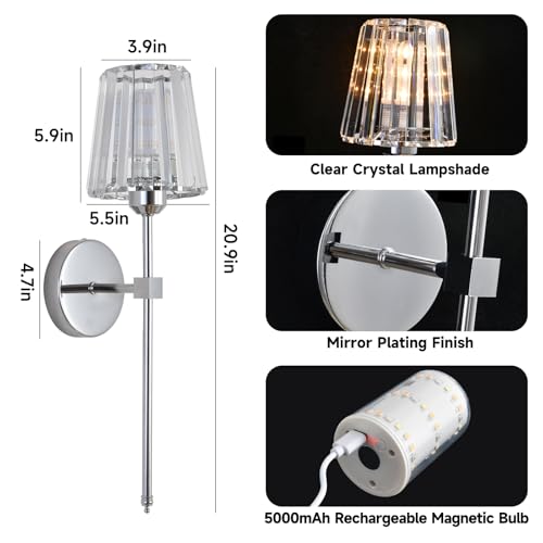 Battery Operated Crystal Wall Sconce Set of 2