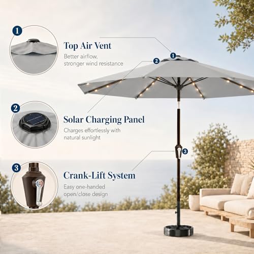 10FT Solar Patio Umbrella with Lights