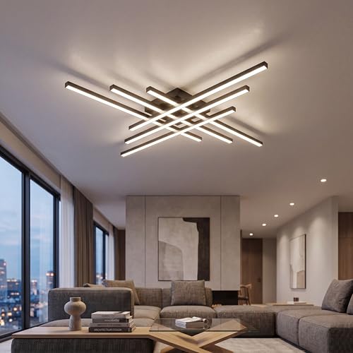 Modern LED Ceiling Lights 43.3" Black Flush Mount Ceiling Light Fixture Sputnik Dimmable Ceiling Lights with Remote Control for Bedroom Living Room Kitchen Room