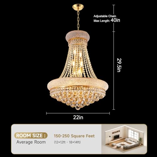 22" W 12 Light Luxury Entrance Chandelier with Unique Empire K9 Crystal Design for High Ceilings