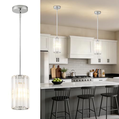 Adjustable Modern Crystal Chrome Pendant Lights Kitchen Island (Chrome / 5.3 in)