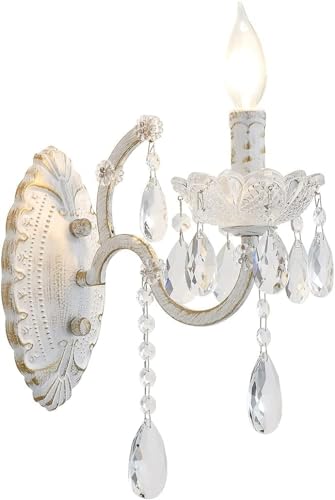 Crystal Wall Sconce Distressed White Vintage Wall Chandelier