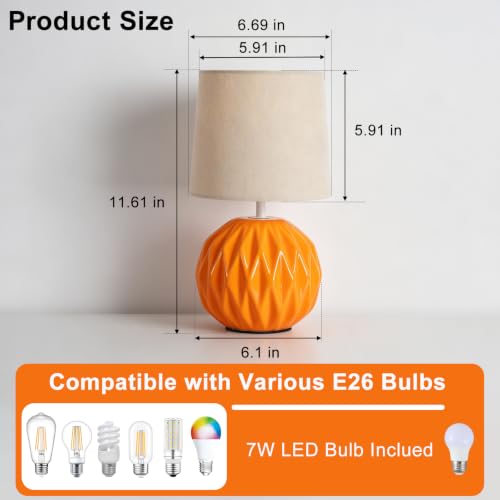 Orange Ceramic Table Lamp with Linen Shade