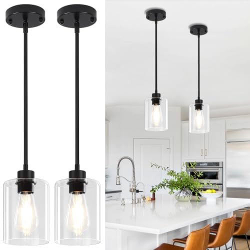 2 Pack Glass Pendant Lights Kitchen Island Modern Hanging Light Fixtures
