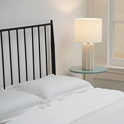 20" Ribbed Concrete Finish Table Lamp with White Linen Shade