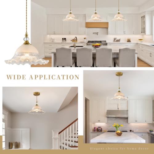 1 Pack Vintage Brushed Gold Crystal Transparent Glass Pendant Light Fixture (Golden / 1-Light)