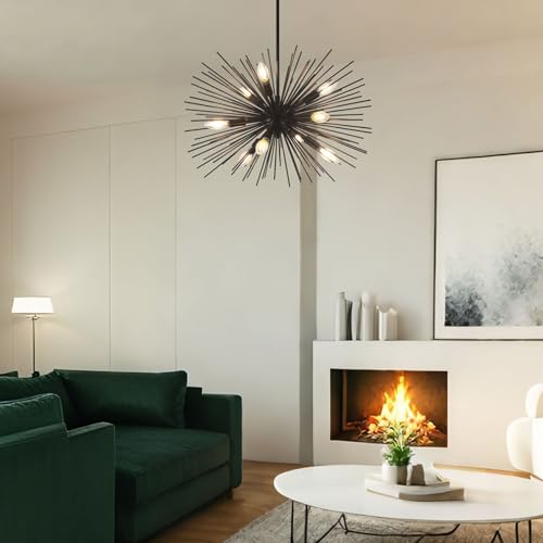 24in 9 Light Black Sputnik Chandelier Mid Century Modern