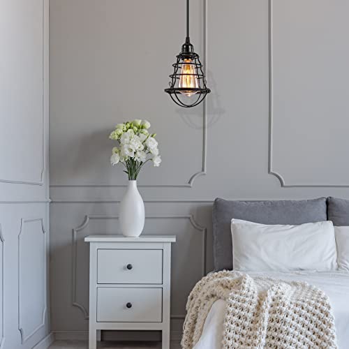 Industrial Pendant Light INNOCCY Edison Hanging Cage Pendant Lights E26 E27 Base Vintage Adjustable Pendant Lamp Fixture for Kitchen Home Lighting 2 Pack (2 Count)