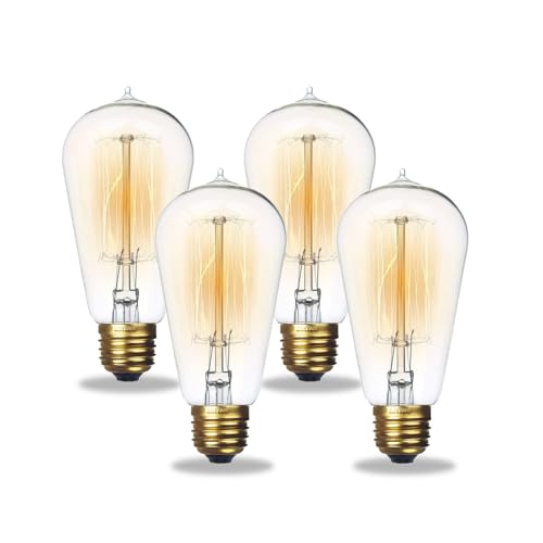 4 Pack Edison Light Bulb 60 Watt Dimmable ST58 Vintage Warm Bulb (4 Count)