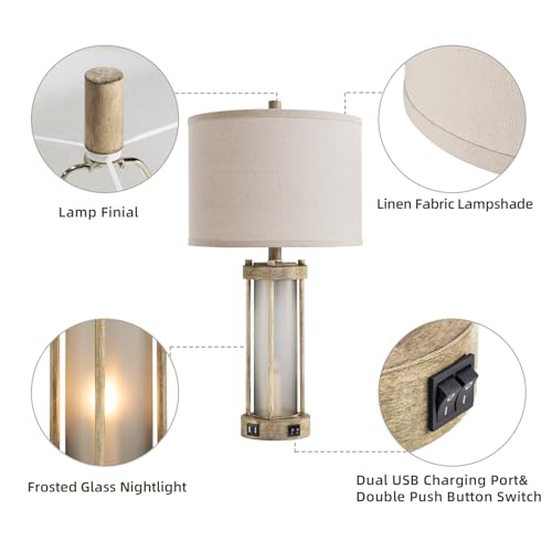 Farmhouse Table Lamps Set of 2 for Living Room with 2 USB Ports (2 Count)