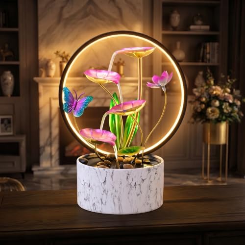 15 Inch Pink LED Metal Tabletop Water Fountain