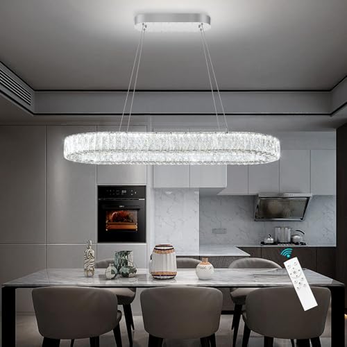 L40 x W16 Modern Oval Crystal Chandelier Glam Dimmable LED Crystal Ceiling Chandeliers for Dining Room Kitchen Island Chrome