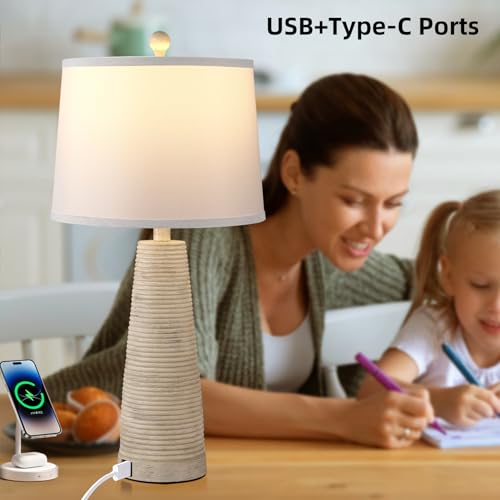 Nightstand Lamp Bedside Lamps Set of 2 Vintage Rustic Farmhouse Table Lamp 3 Way Dimmable Horizontal Stripe Light