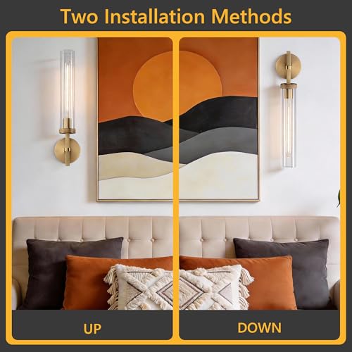 Bathroom Sconces Set of 2 Hardwired Brass Modern Wall Sconces