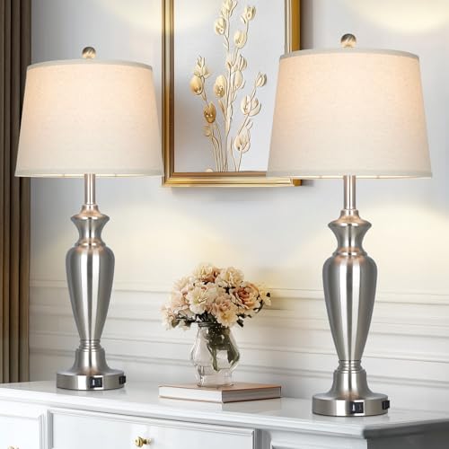 30" Tall Silver Table Lamps Set of 2 for Living Room (2 Count)